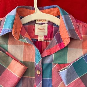 Girls long sleeve plaid shirt. Size Medium